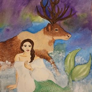 Reindeer King mermaid art